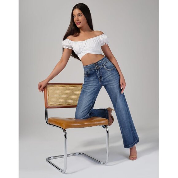 Women's Wide Leg Jeans High Waisted Stretch Baggy Denim Pants Casual - Picture 8 of 9